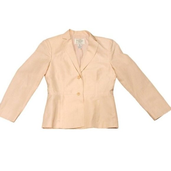 Vtg Oscar de la Renta Skirt Sz 8 Blazer Sz 6 Pale Pink Silk Linen Skirt Suit - Picture 2 of 15